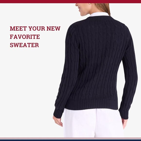 Large Women's Ribbed Trim Cable Knit Sweater - Timeless Style and Comfort - Picture 5 of 6